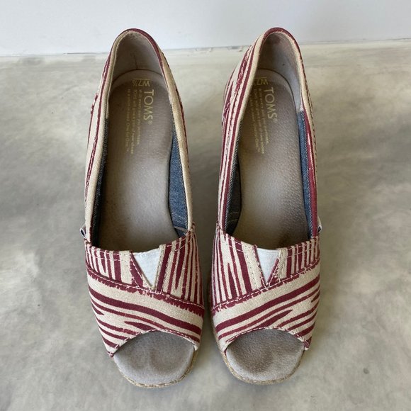 Toms Calypso Canvas Espadrille Peep Toe Wedges 7.5 - Picture 3 of 9